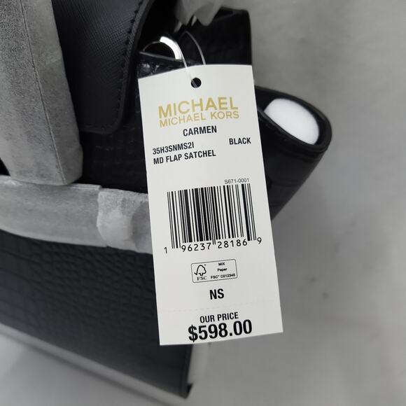 Michael Kors Carmen Black Leather Crocodile Embossed Flap Satchel Bag - NWT $598 - Picture 4 of 14